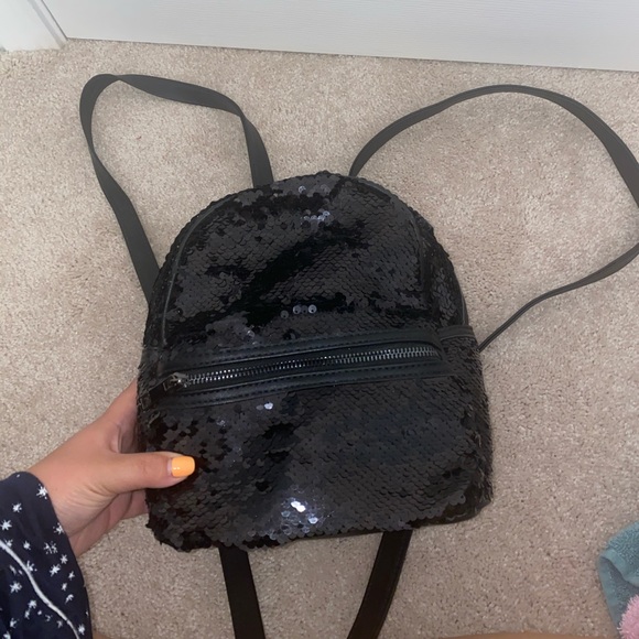 black sequin mini backpack